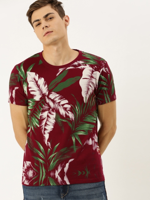 

Moda Rapido Men Maroon Tropical Print Round Neck T-shirt