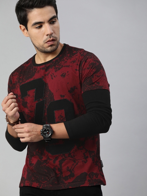 

Roadster Men Red Printed Round Neck T-shirt