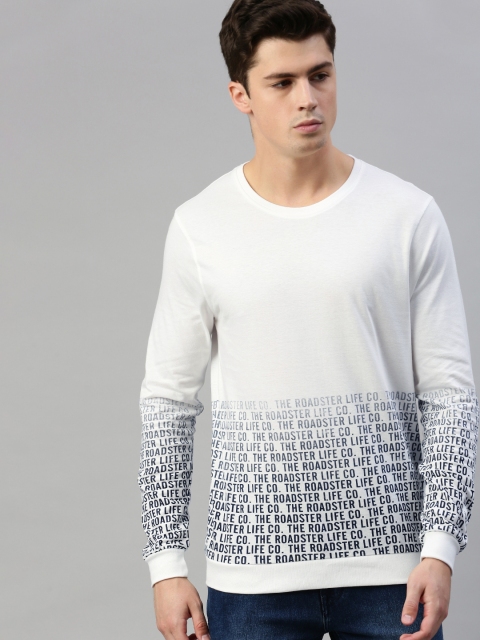 

Roadster Men White & Blue Printed Round Neck T-shirt