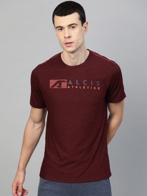 

Alcis Men Maroon & Peach-Coloured Printed Slim Fit Round Neck Training T-shirt