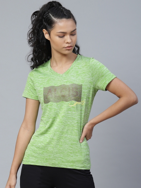 

Alcis Women Green Melange Effect V-Neck Training T-shirt