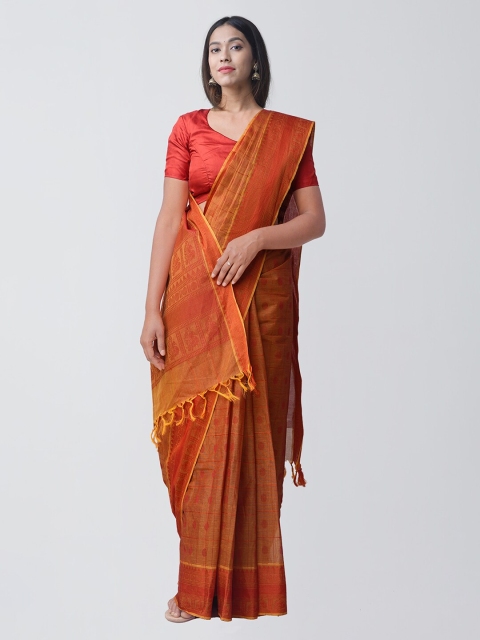 

Unnati Silks Orange Pure Cotton Woven Design Handloom Kanjeevaram Sustainable Saree