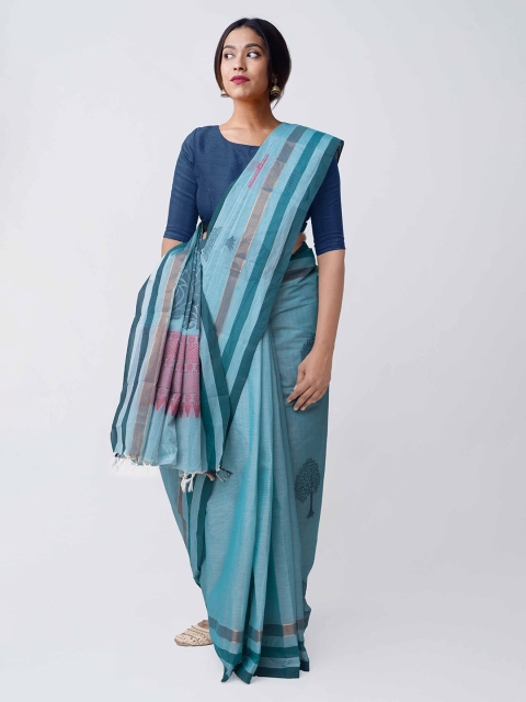

Unnati Silks Blue Pure Cotton Woven Design Uppada Sustainable Saree