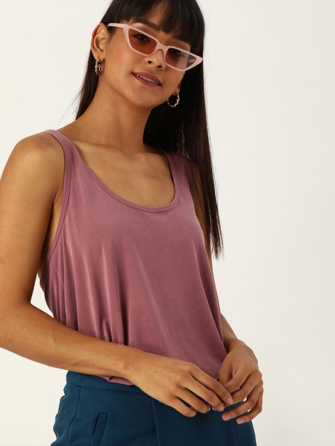 

FOREVER 21 Women Mauve Solid Styled Back Top