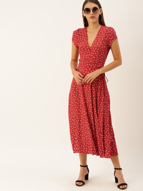 

FOREVER 21 Women Red & White Printed Wrap Dress