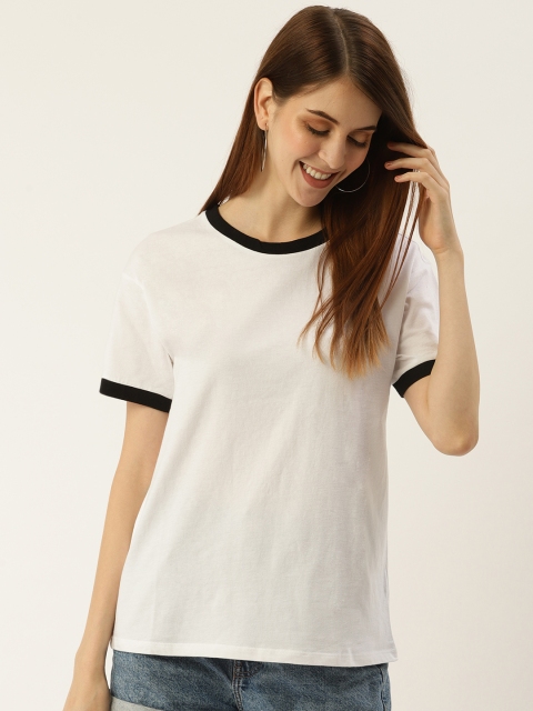 

FOREVER 21 Women White & Black Colourblocked T-shirt