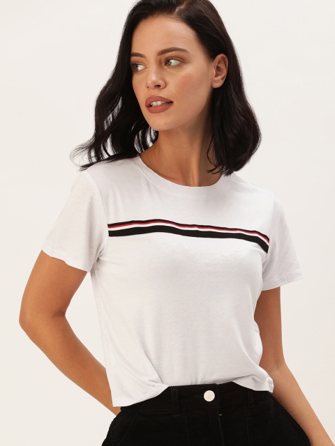 

FOREVER 21 Women White Solid Knitted Top With Striped Detailing