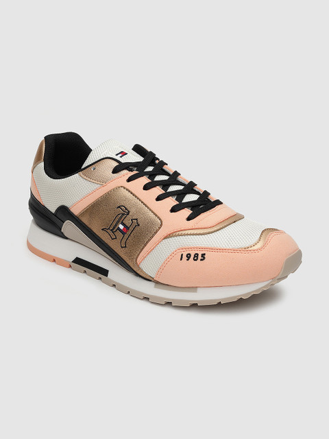 

Tommy Hilfiger Men Gold-Toned & Peach Colourblocked Sneakers