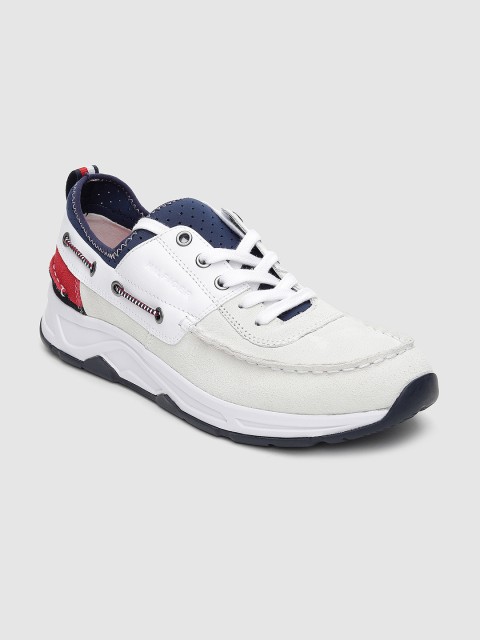 

Tommy Hilfiger Men Off-White Solid Leather Sneakers