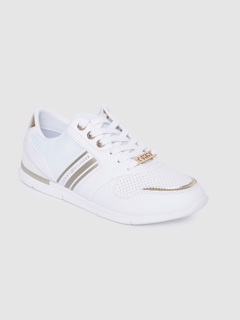 

Tommy Hilfiger Women White & Gold-Toned Sneakers