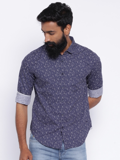 

United Colors of Benetton Navy & White Printed Casual Shirt, Navy blue