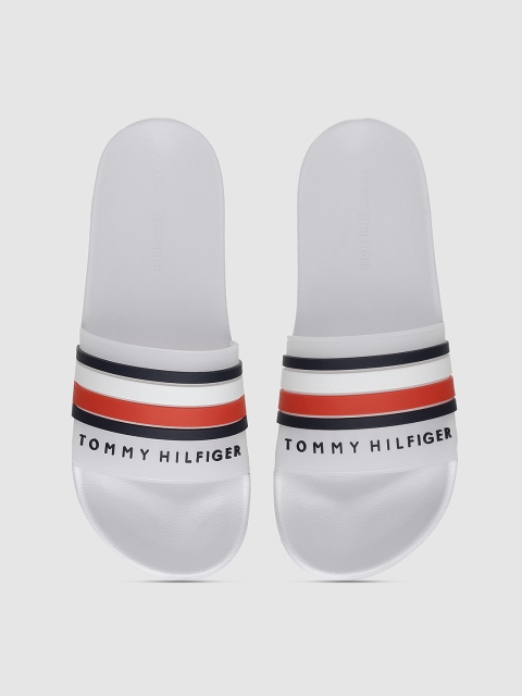 

Tommy Hilfiger Men White & Red Striped Sliders