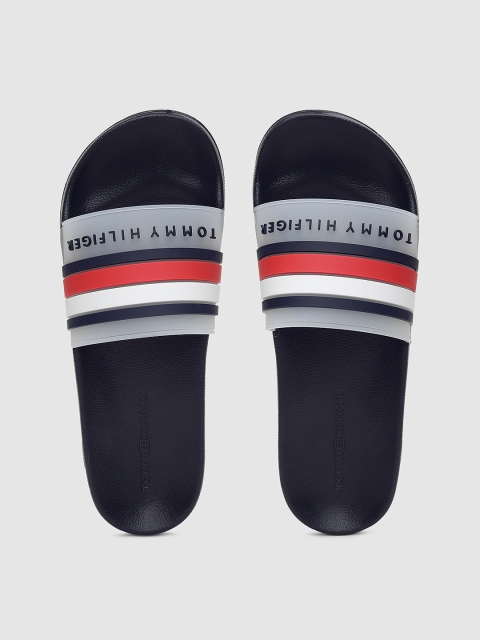 

Tommy Hilfiger Men Navy Blue & Red Striped Sliders