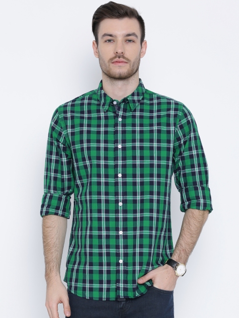 

United Colors of Benetton Men Green & Navy Blue Checked Casual Shirt