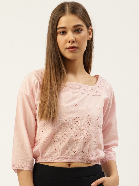 

An Episode Women Pink Schiffli Embroidered Crop Pure Cotton Top