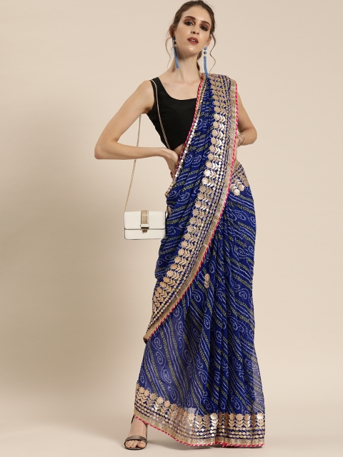 

Mitera Blue & White Poly Georgette Printed Bandhani Saree