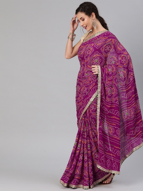 

Mitera Hand Dyed Magenta Bandhani Georgette Saree