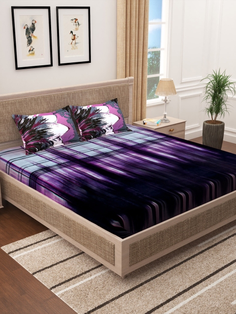 

Story@home Unisex Purple & White Abstract 300 TC Cotton 1 King Bedsheet with 2 Pillow Covers