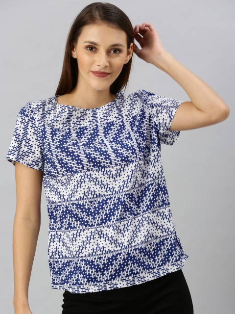 

Denizen From Levis Women White & Blue Geometric Printed Top