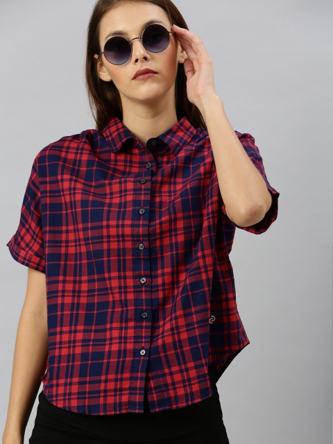 

Denizen From Levis Women Red & Navy Blue Regular Fit Checked Casual Shirt