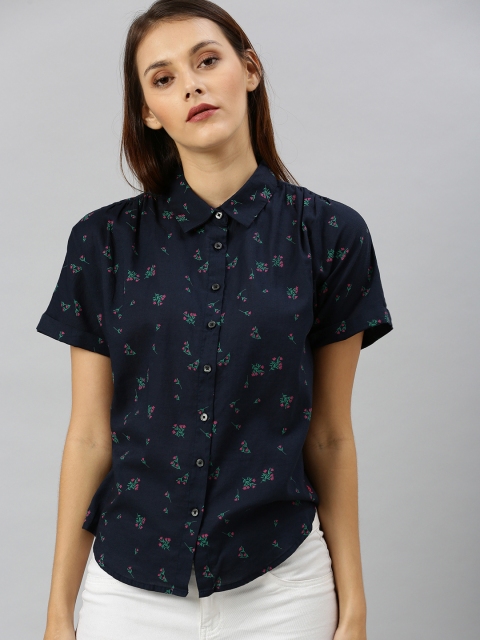 

Denizen From Levis Women Navy Blue & Green Regular Fit Floral Printed Casual Shirt