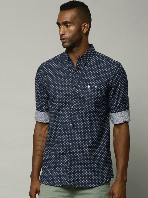 French Connection Men Navy Slim Printed Casual Shirt, Navy blue