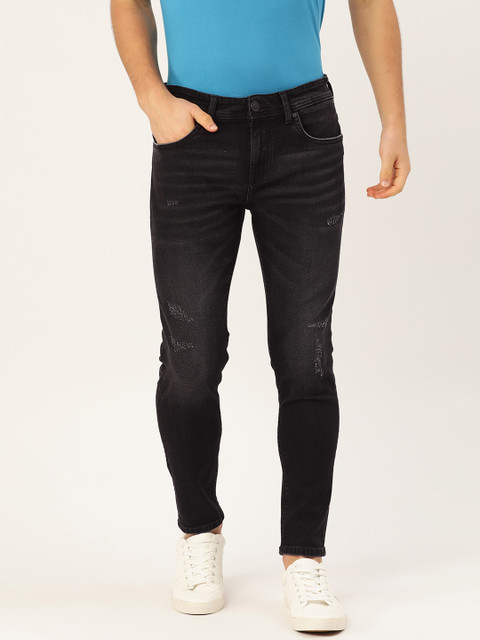 

Lee Cooper Men Black Artie Slim Fit Mid-Rise Low Distress Stretchable Jeans