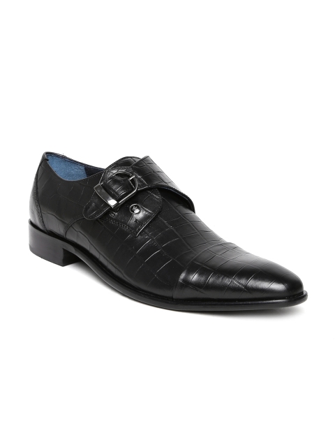 

Louis Philippe Men Black Textured Leather Monks