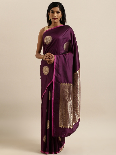 

VASTRANAND Purple & Gold-Toned Silk Blend Printed Banarasi Saree