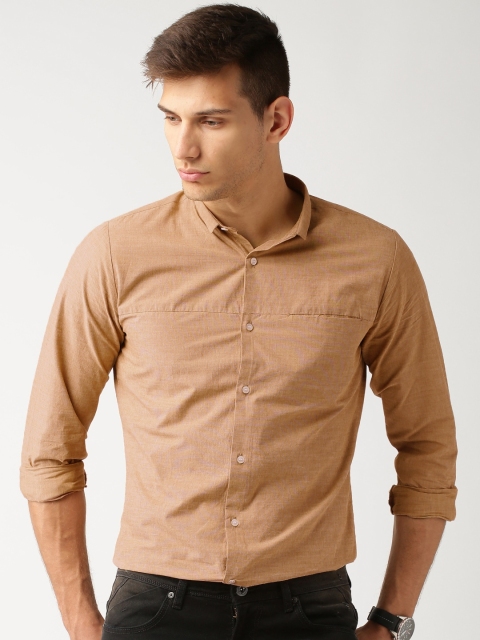 

ether Men Khaki Slim Fit Antimicrobial Filafil Cotton Stretch Shirt
