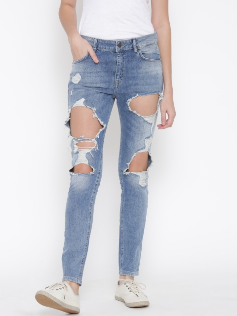 

Vero Moda Women Blue Mid Rise Highly Distressed Jeans