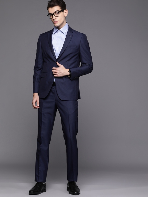 

Louis Philippe Men Navy Blue Slim Fit Self Design Single-Breasted Two-Piece Formal Suit