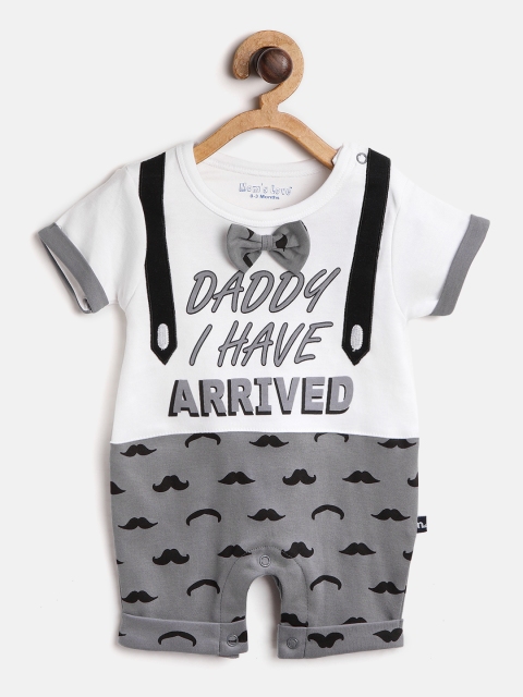 

Moms Love Boys White & Grey Printed Rompers