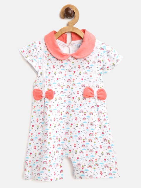 

Moms Love Girls White & Peach-Coloured Floral & Rainbow Print Rompers with Bow Detail