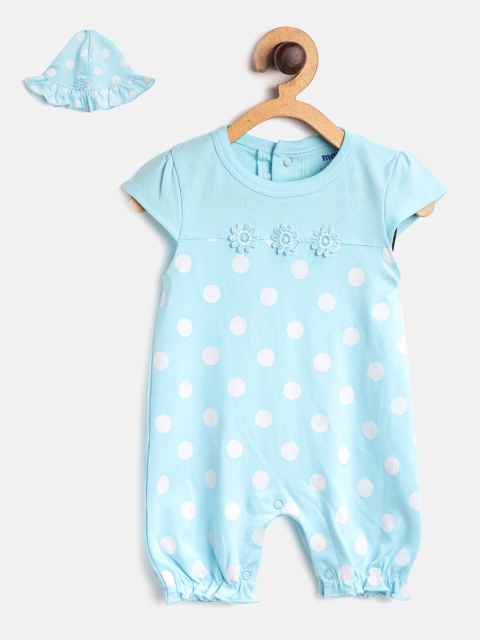 

Moms Love Girls Blue & White Polka Dot Print Rompers with Hat