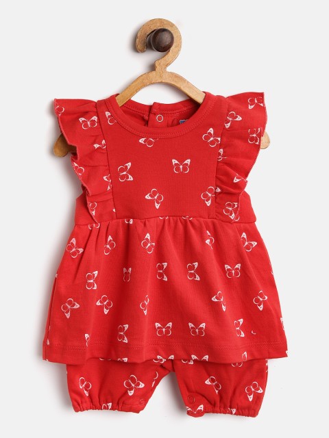 

Moms Love Girls Red & White Butterfly Print Layered Rompers