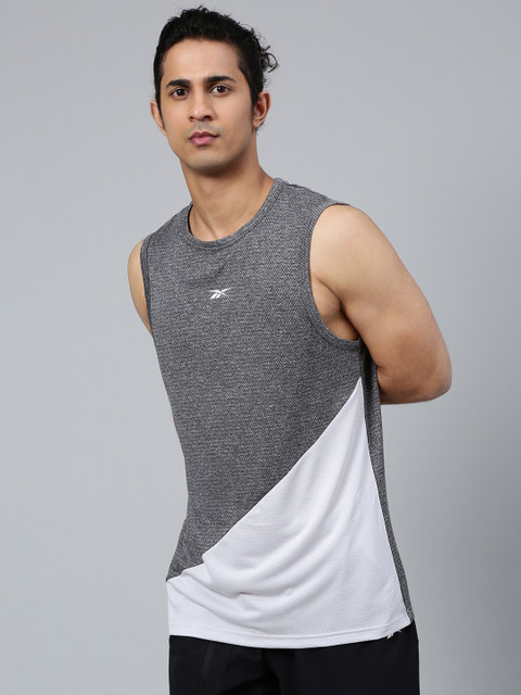 

Reebok Men Charcoal Grey & White Colourblocked Workout Ready Melange Tank T-Shirt