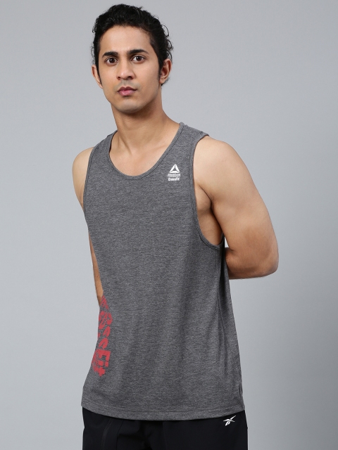 

Reebok Men Charcoal Grey Solid Crossfit Activchill+Cotton Tank T-Shirt