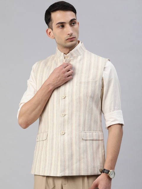 

Louis Philippe Sport Men Beige Woven Design Nehru Jacket
