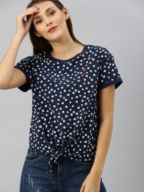 

Denizen From Levis Women Navy Blue and White Printed Round Neck T-shirt