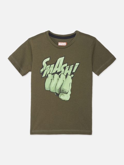

Kids Ville Boys Olive Green Hulk Printed Round Neck T-shirt