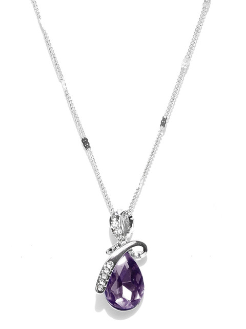 

OOMPH 18K White Gold-Plated & Purple CZ-Studded Teardrop Shaped Pendant with Chain