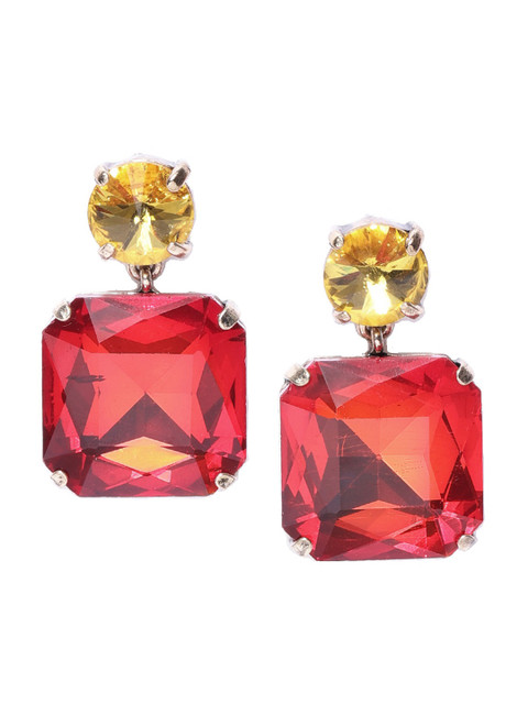 

OOMPH Red & Yellow Cubic Zirconia Square Drop Earrings