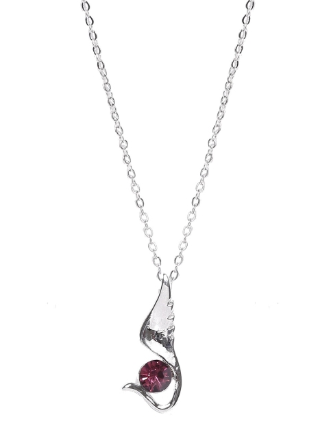 

OOMPH Silver-plated & Purple CZ-Studded Floral Pendant With Chain
