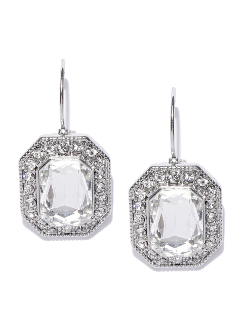 

OOMPH Silver-Plated Handcrafted Zirconia Studded Square Drop Earrings