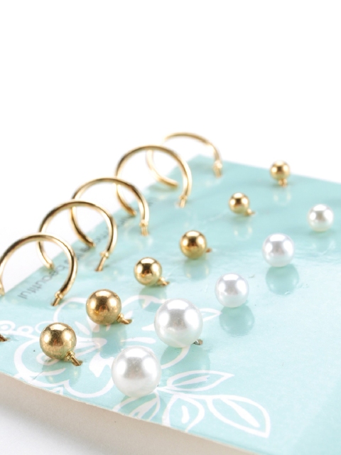 

OOMPH Pack Of 9 Gold-Plated & White Handcrafted Circular Studs