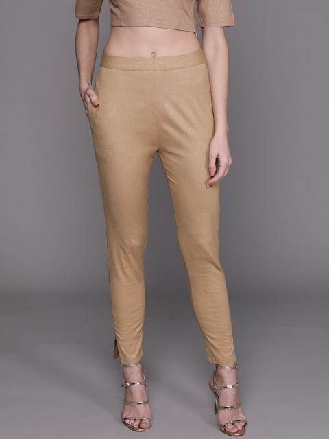 

AKS Couture Women Beige Regular Fit Shimmery Trousers
