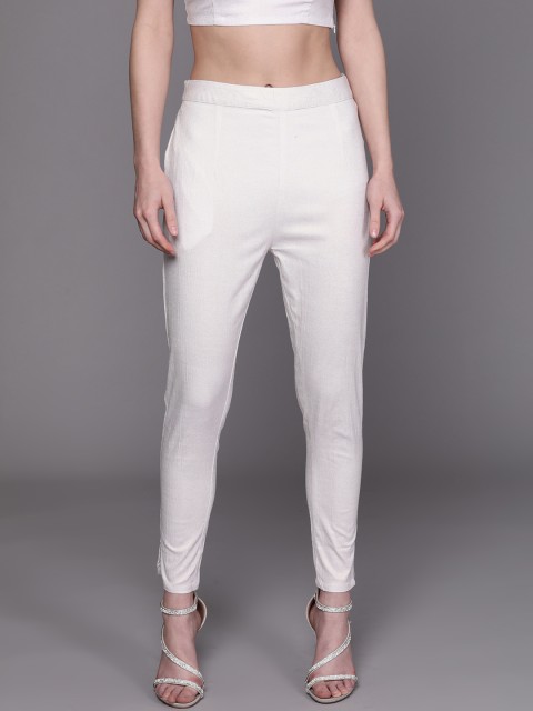 

AKS Couture Women White Solid Regular Cropped Trousers