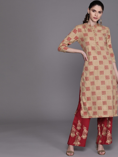 

AKS Couture Women Beige & Maroon Printed Kurta with Palazzos
