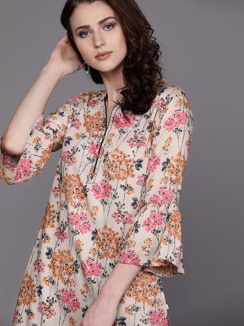

AKS Couture Women Beige & Navy Printed Kurta with Palazzos